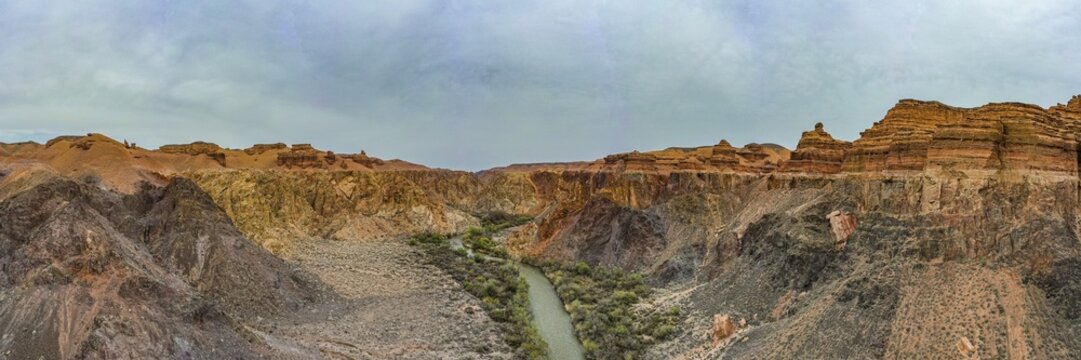 Aerial of the Charyn canyon, Tian shan mountains, Kazakhstan