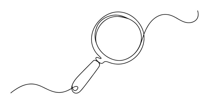 Continuous single line drawing of a magnifying glass isolated on a white background Vector, illustration