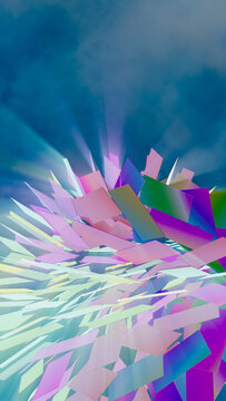Colorful abstract digital 3d art with geometric shapes and light rays