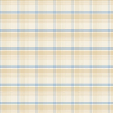 Pastel Beige Blue Plaid Seamless Tartan Checkered Background