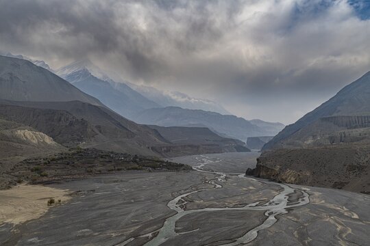 Huge riverbed of the Kali Gandaki, Kingdom of Mustang, Nepal