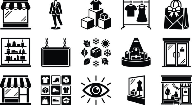 Set of black and white retail and shopping vector icons on isolated background