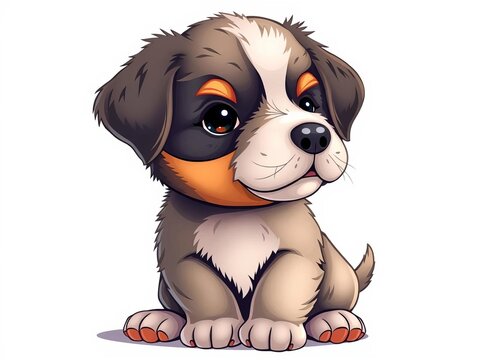 Adorable puppy illustration on white background, showcasing cute features, playful, dog