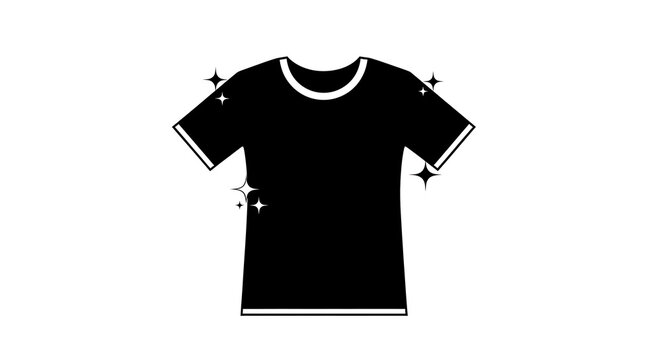 Clean black t-shirt icon with sparkle effects on transparent