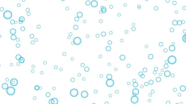 Abstract motion background with floating light blue bubbles on white clean backdrop, dynamic animation of soap suds rising and descending, perfect for various visual projects.