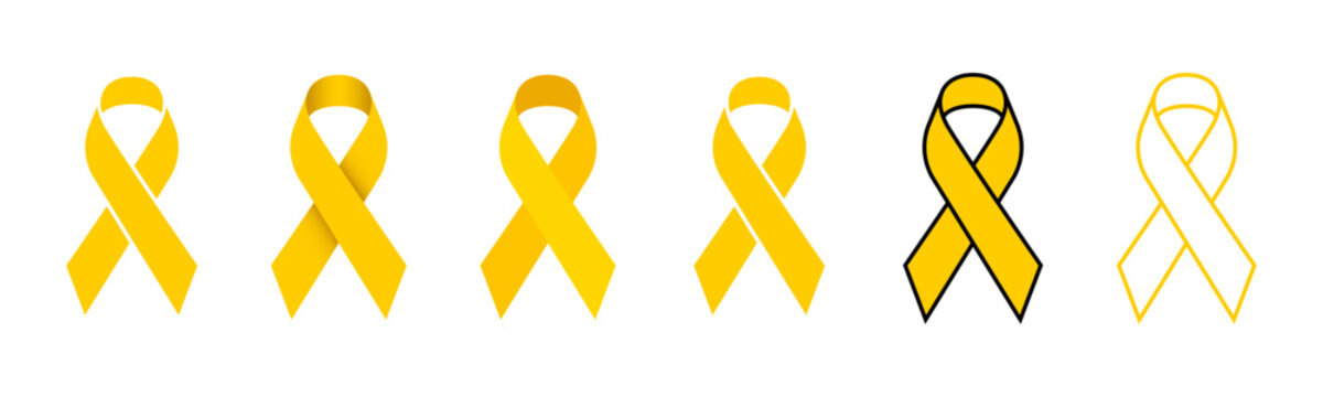 Childhood cancer awareness yellow ribbon icon set