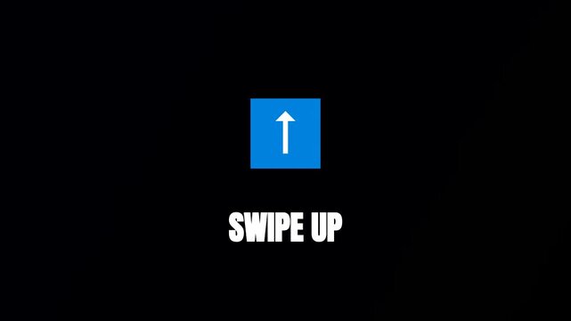 Swipe up social media arrow animation, blue icon with white text overlay, minimalist call to action video for stories