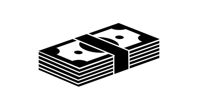 Black silhouette icon of a stack of paper money isolated on