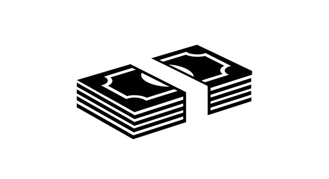 Black and white icon of a stack of cash isolated on transparent