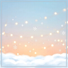Fototapeta premium Snowflakes fall softly over a pastel sky with clouds in the foreground during the winter season