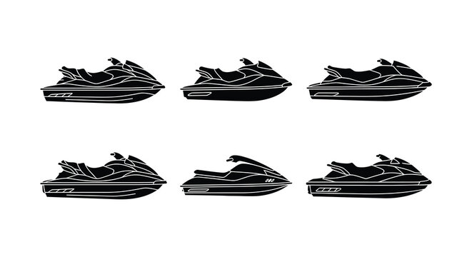Six jet ski silhouettes against a white background vector illustration