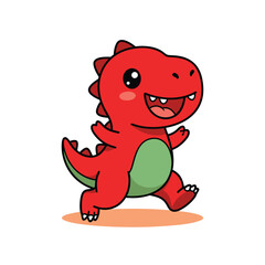Cute Red T-Rex Dinosaur Character Running Happily for Kids Cartoon Illustration © Salis