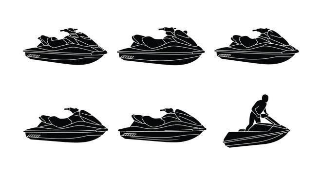 Six jet ski silhouettes against a white background vector illustration