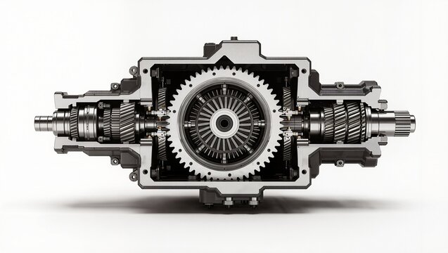 Central spur gear transmission cross-section view, white background