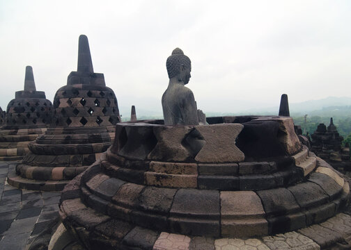 Indonesian ancient buddhist Borobudur temple 