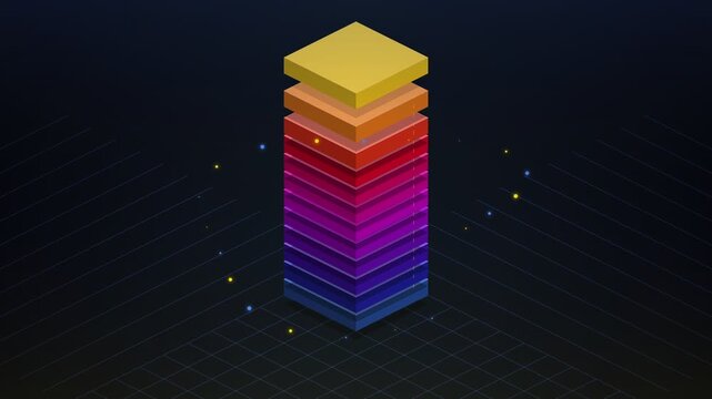 Abstract Isometric Data Tower Growth Animation