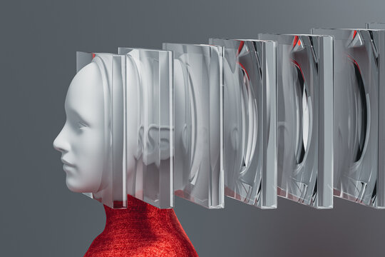 Human Profile Distorted Through Transparent Glass Layers