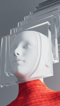 Surreal Human Face Framed by Layered Glass