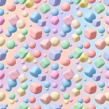 Colorful pastel clay cubes and spheres seamless background pattern