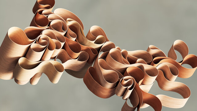 Dense Abstract Sculpture of Twisted Wood Ribbons