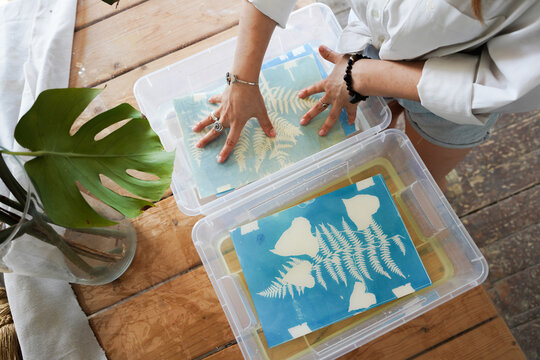 Developing Cyanotype Prints in Water Trays
