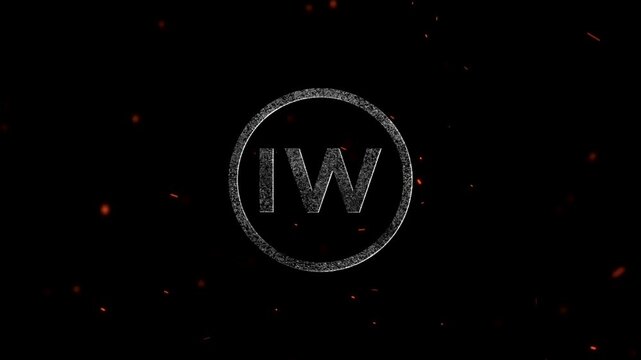 The letters IW enclosed in a glowing circle with scattered embers and light particles