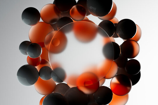 Abstract Orange and Black Spheres Circular Composition