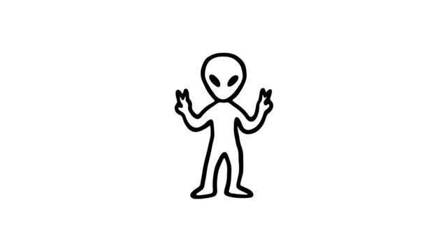 Alien Character For Extraterrestrial Messages And Science Fiction Content Hand-Drawn Doodle Animation On Transparent Background. Space Creature And Ufo Theme. Seamless Animated Icon.