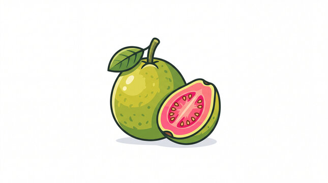 Fresh Whole and Sliced Pink Guava Tropical Fruit Illustration