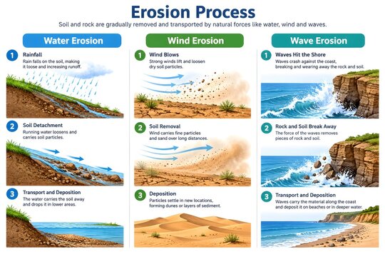Soil Degradation and Erosion Processes Educational Diagram