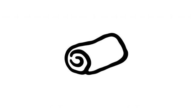 Rolled Blanket For Comfort And Bedding Doodle Animation With Alpha Channel. Sleeping Bag, Bedroll And Camping Gear. Animated Hand-Drawn Icon For Video Overlay 4K.