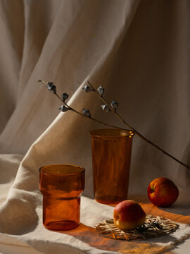 Amber Glassware and Fruit Still Life