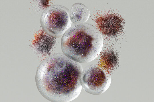 Floating Glass Spheres with Abstract Particle Clusters