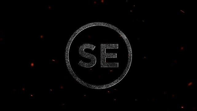 Abstract particle effect featuring the letters SE encased within a circular frame