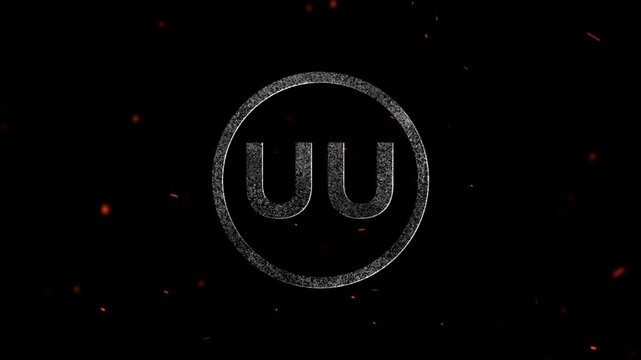 Glowing metallic letter u monogram inside a circular frame with floating particles