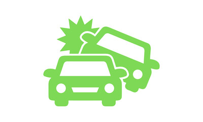 Obraz premium Green tow truck towing car with explosion graphic for accident