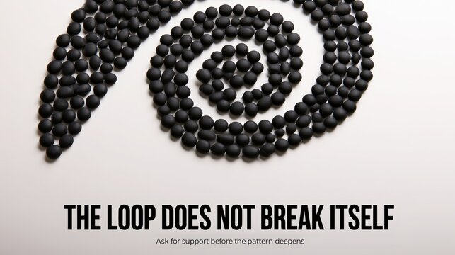 Black Spiral of Matte Objects Symbolizing Addiction Cycle with Motivational Headline