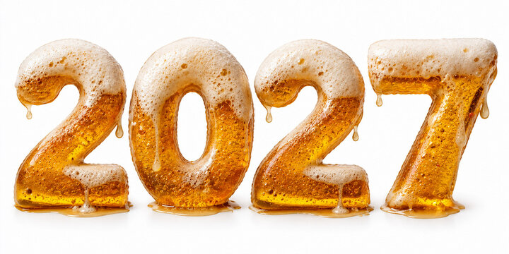 2027 design featuring rye beer with foam running down the side, set against a white isolated background