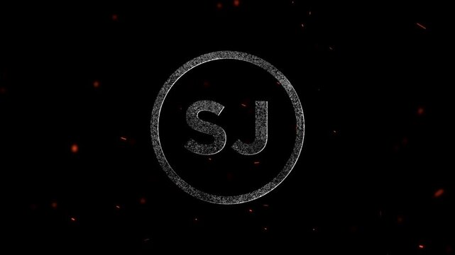 Glowing particle effect letter SJ inside a circle with floating embers