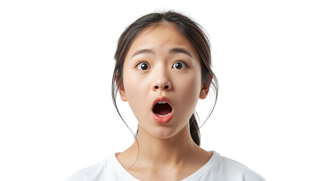Shocked Young Asian Woman with Surprised Expression Isolated on Transparent Background