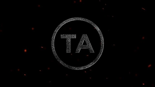 Letters TA inside a glowing circular frame with floating embers