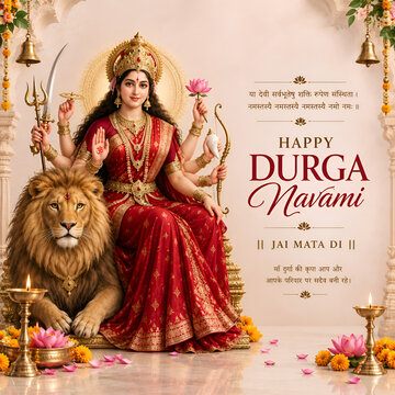 Goddess durga sitting on a lion for durga navami religious festival celebration with hindu festival indian culture durga maa goddess worship auspicious