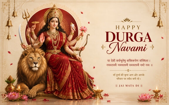 Goddess durga sitting with lion for durga navami festival greeting hindu festival indian culture durga maa indian heritage festival decoration navratri