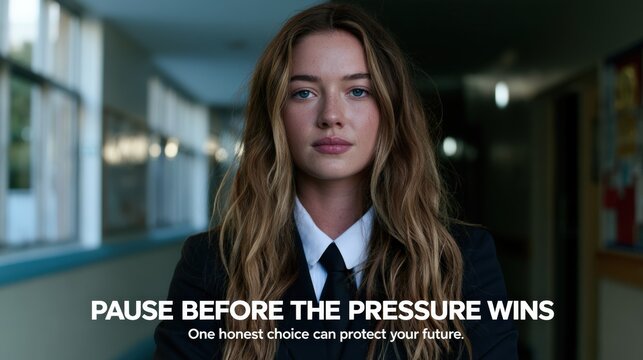 Teenager standing between bright school corridor and dark passage for peer pressure prevention