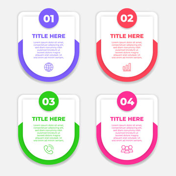 Modern 4 Steps Business Infographic Template Vector Design with Numbered Curved Cards and Line Icons for Process Diagram and Presentation Slide