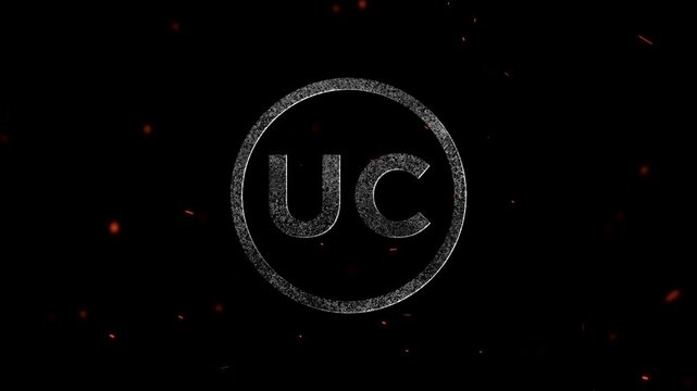 The letters uc inside a circular frame with particle effects