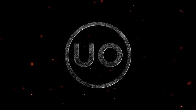 The letters uo enclosed in a textured glowing circle with floating embers