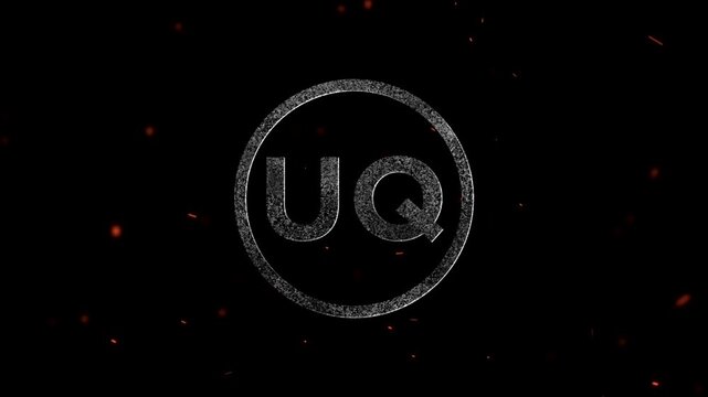 The letters UQ inside a circular frame with particle effects