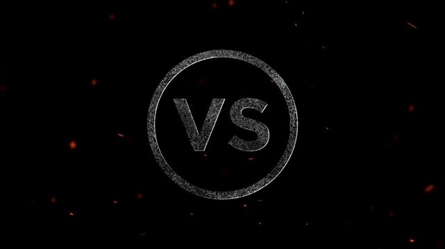 VS symbol with glowing glitter particles and floating fire sparks for competition or comparison concept