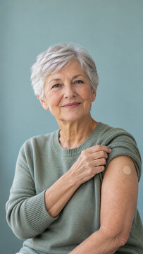 Senior Woman Showing Bandage After Flu Vaccination